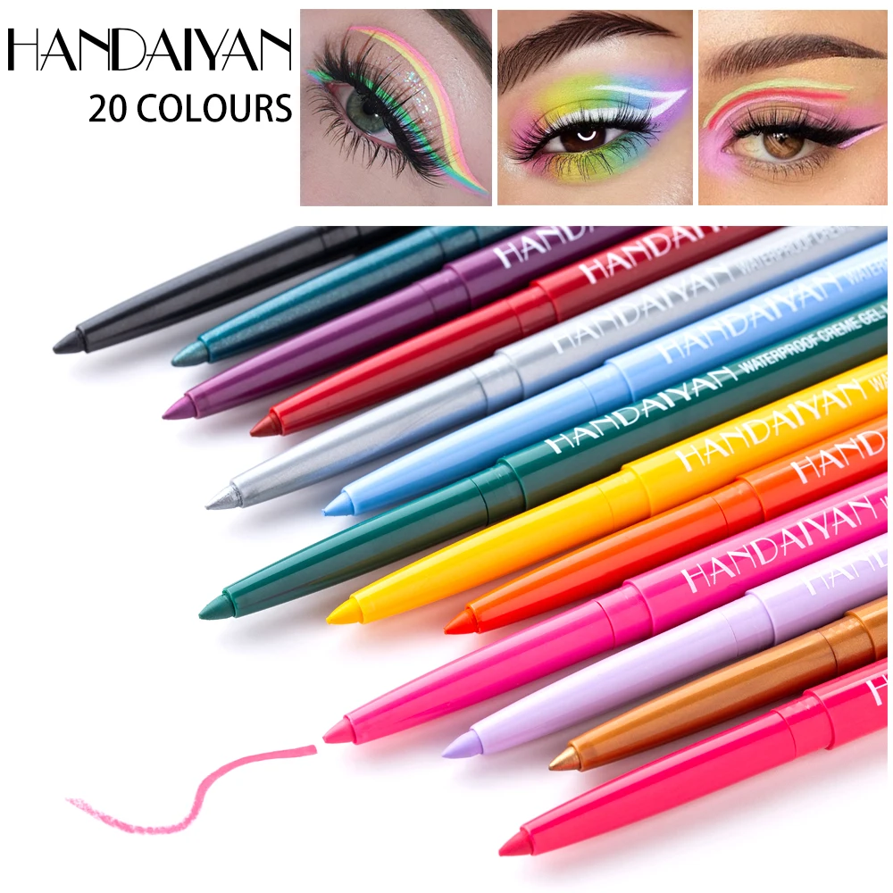 HANDAIYAN 20 Colors/Lot Gel Eyeliner Pencil Kit Makeup Colored Eye Liner Cream Pen Easy to Wear Waterproof White Yellow Cosmetic