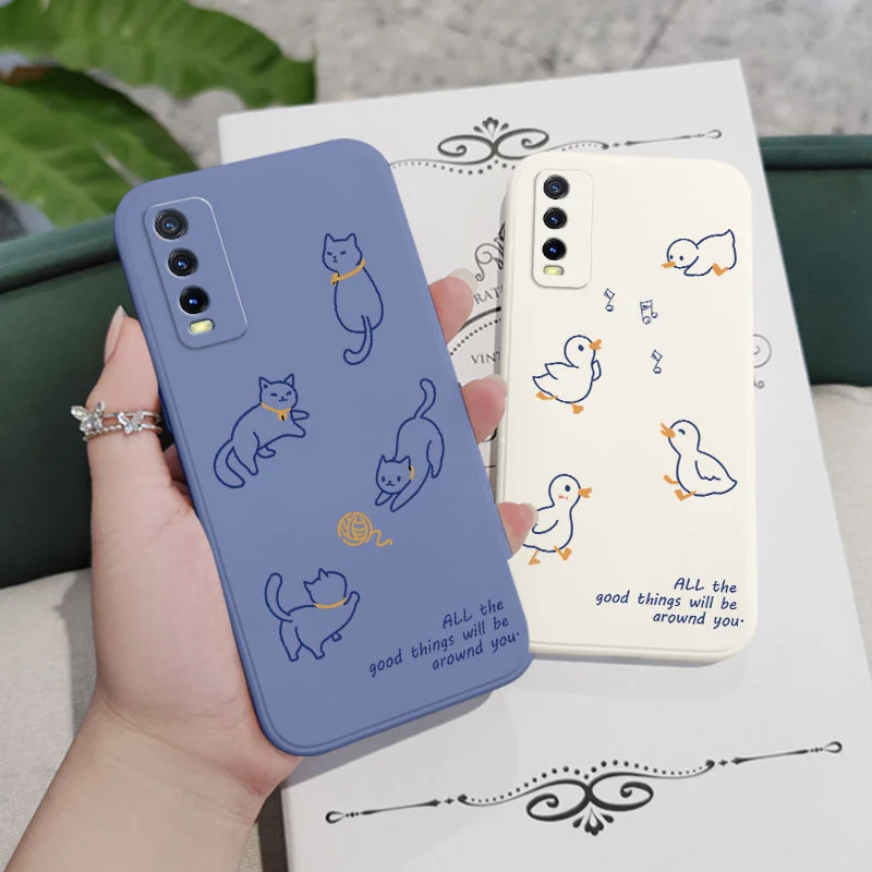 Nette Linie Tiere Telefon Fall Für VIVO V50 V40 V30 V29 V29E V27 V27E V25 V25E V23 V23E V21 V20 Y20 Y12 Y21 Y22 Y50 Y35 Pro 4G 5G