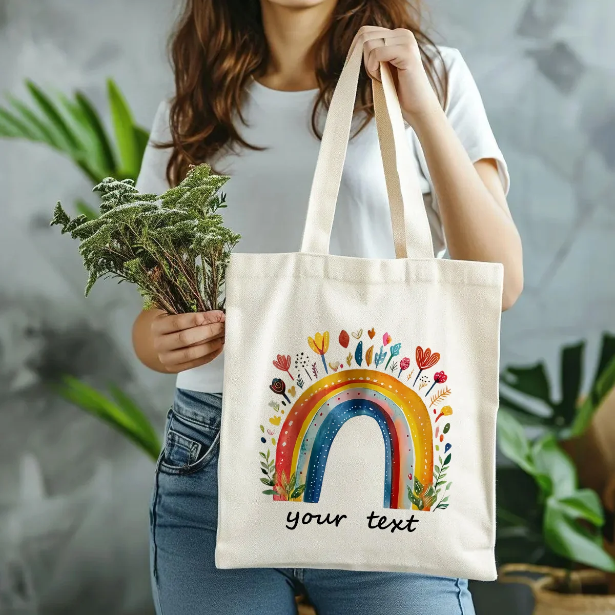 Personalized Floral Bag with Name/Text Reusable Handbag Suitable for Travel School Parties Ideal Gift for Teachers Handbag