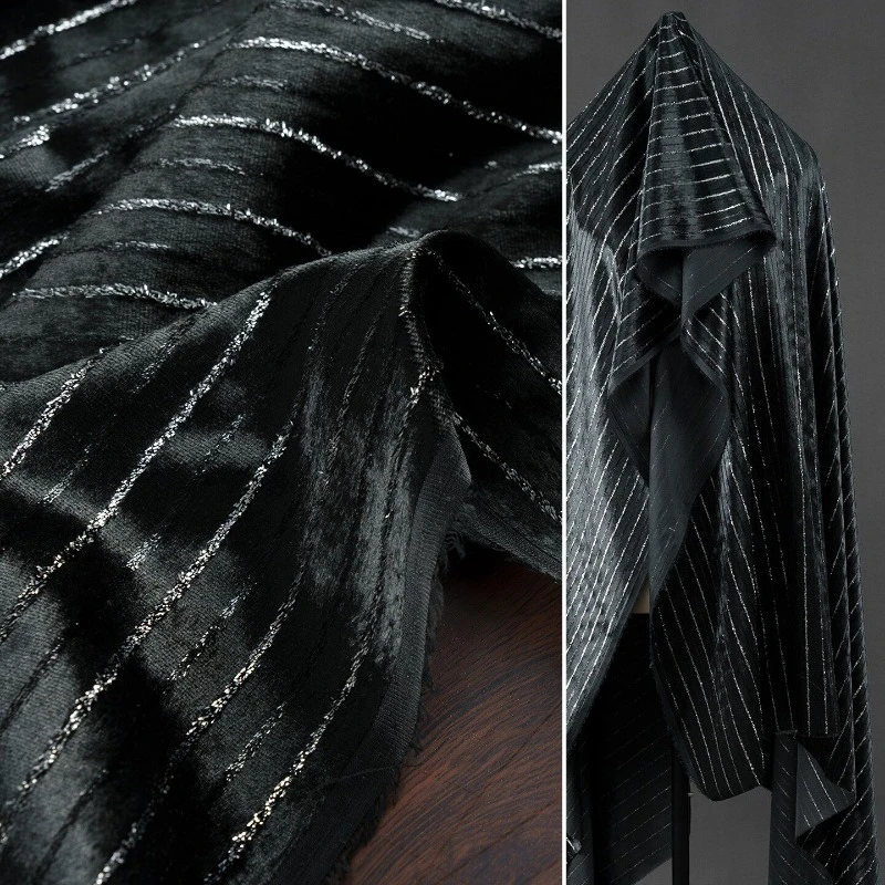 

Black Silver Thread Velvet Fabric for Soft Silky Skin Friendly Dress Cheongsam Jacket Designer DIY Fabrics By The Meter Cloth