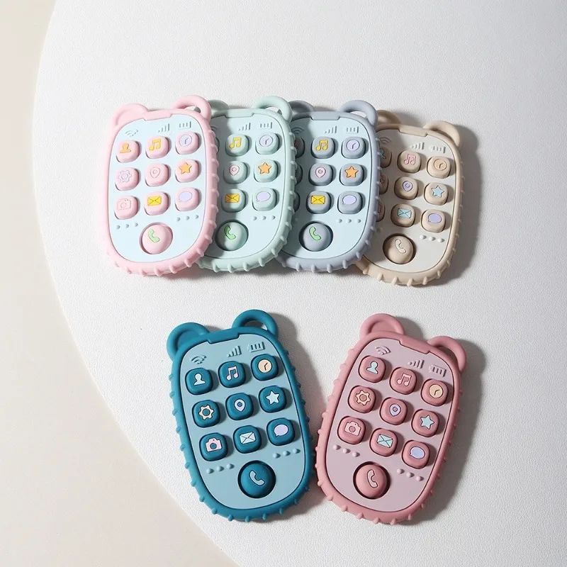 

2024 New Baby Teether mobile phone Shape Silicone Teether Teething Toy Kids Sensory Educational Toy baby gift set