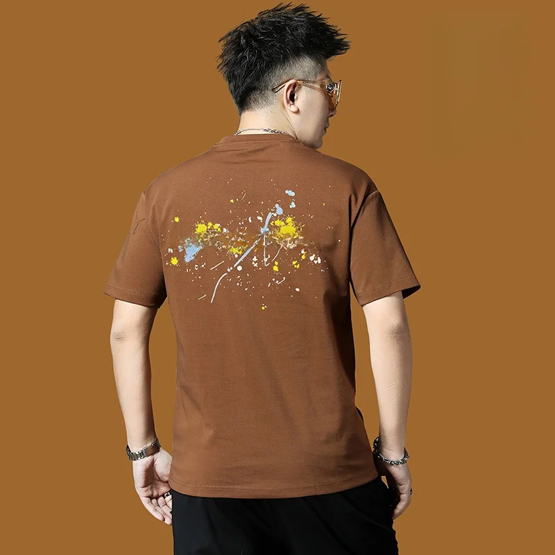 

Мужская футболка свободного кроя с круглым вырезом и коротким рукавом, модный брендовый принт, летняя молодежная трендовая модель с геометрическим узором, хлопок