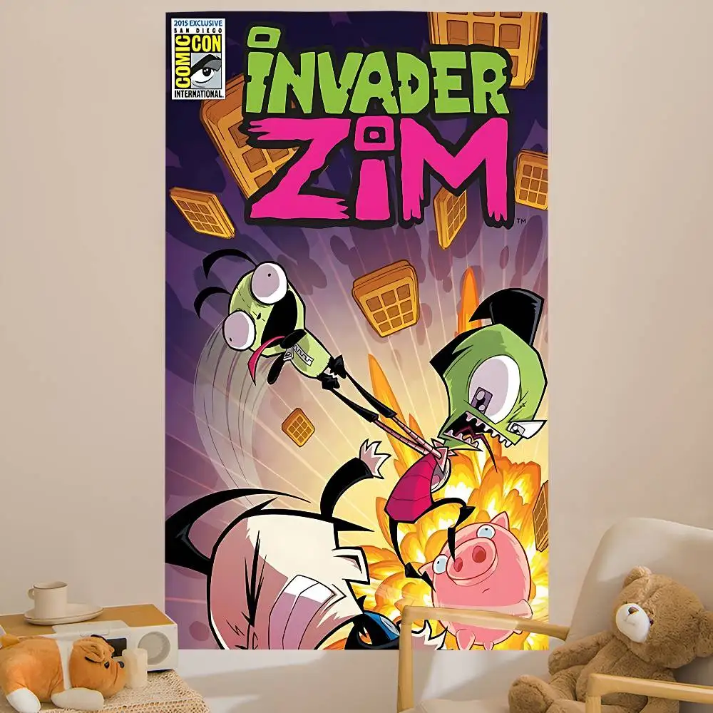 I-Invader Z-Zim Anime DIY Wall Tapestry Hanging Tarot Hippie Wall Rugs Dorm Home Decor