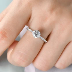 Anziw 100% 925 Silver 1CT 6.5mm D Moissanite Wedding Rings Engagement Promise Finger Band Certified Moissanite Jewelry For Women