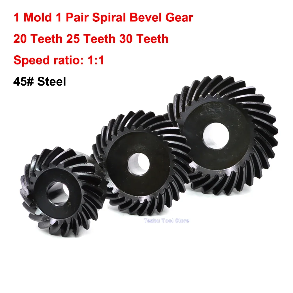 1 Set 1:1 Spiral Bevel Gear 45# Steel 90 Degree 1 Mold 20 Teeth 25 Teeth 30 Teeth Left-hand And Right-hand Bevel Gear Wheel