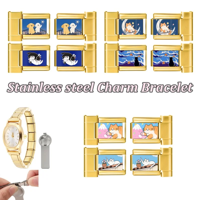 موصل ساعة الموضة الفولاذ المقاوم للصدأ صالح 9 مللي متر وصلات سحرية إيطالية المرأة ساعة مربعة رأس رابط سوار لتقوم بها بنفسك مجوهرات هدية