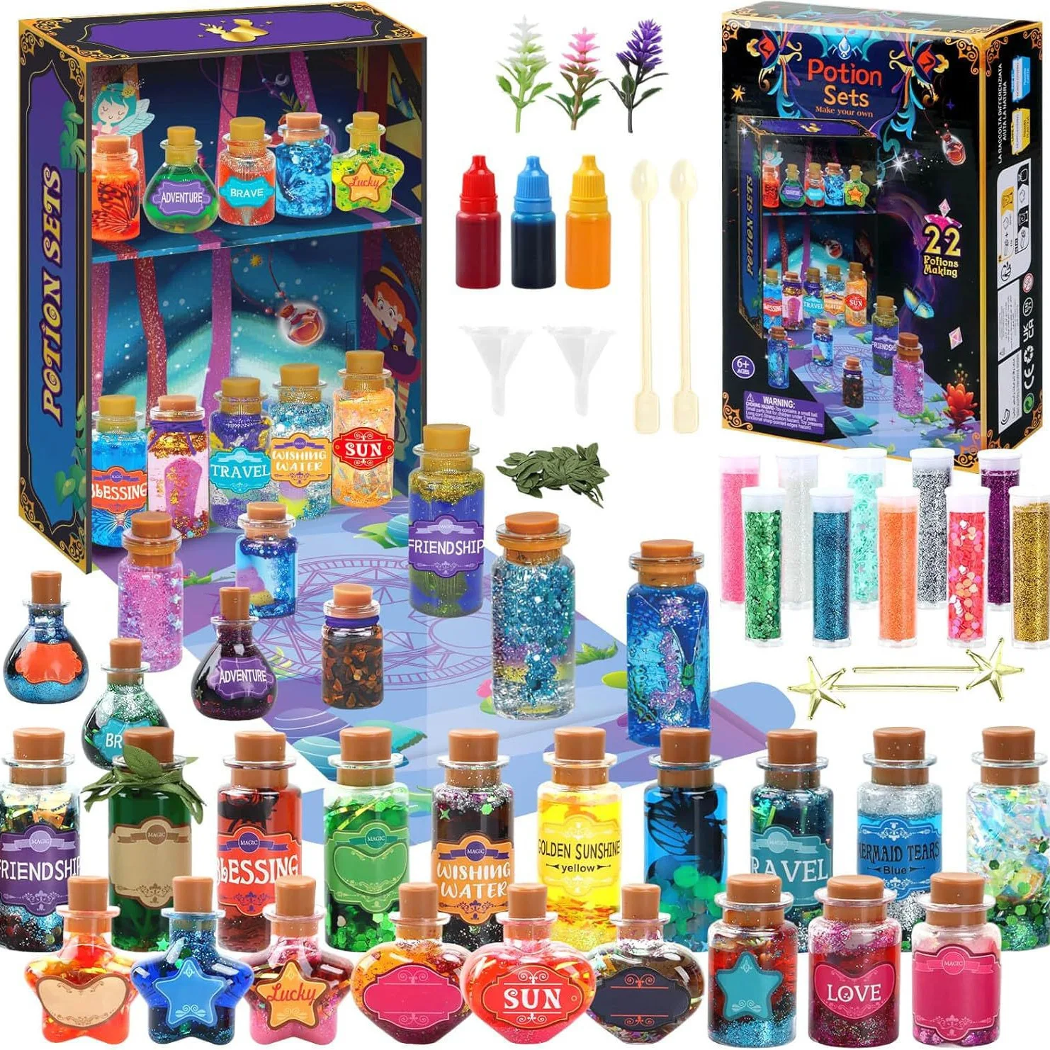 Magisches Zaubertränke-Set, Geschenkbox mit Glitzer & Dekorationen, DIY Kreatives Bastelspielzeug für Kinder, Magisches Rollenspiel-Set