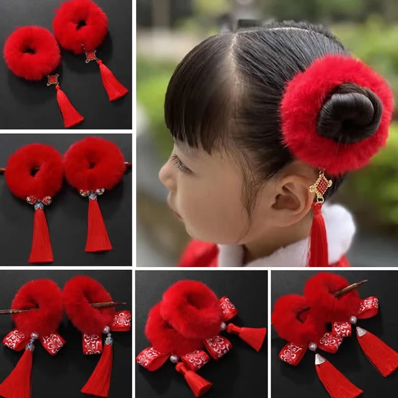 Pinzas para el pelo de imitación de piel de conejo para bebé, horquillas grandes rojas para el pelo, accesorios de Navidad y Año Nuevo, China, 2 unids/lote por par