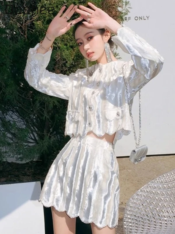 

French Celebrity Evening Dresses White Loose Single-breasted Short Blazer High-waist A-line Skirt Two Piece Sets Womens Outifits
