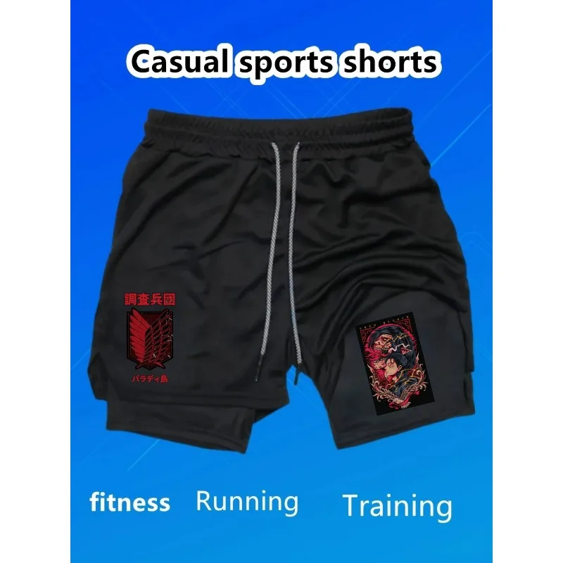 

2 in1 Breathable Men Basketball Shorts GYM Basketball Running Quick-Drying Shorts Eren Yeager Print Fashion Shorts Summer Shorts