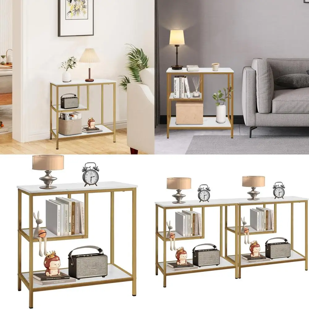 

Пара трехъярусных золотых столиков — компактные приставные столики для гостиной, спальни, офиса и ванной комнаты.