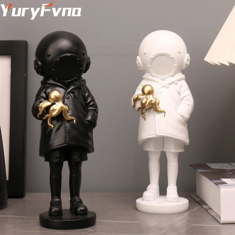 YuryFvna Room Decor Creative Sea Deep Diver Sculpture Banksy Statue Ornament Abstract Modern Home Desktop Study Office Gift