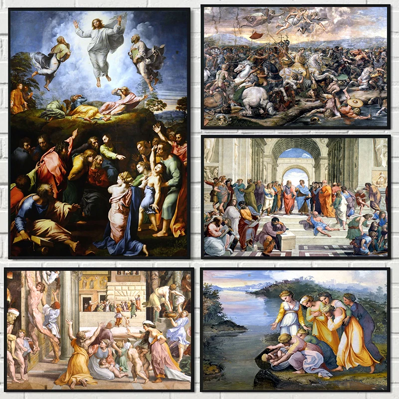 Pósteres de la pintura del famoso pintor Rafael, La Escuela de Atenas, Cristo cayendo, pintura en lienzo, póster de pared para habitación, hogar, galería, decoración