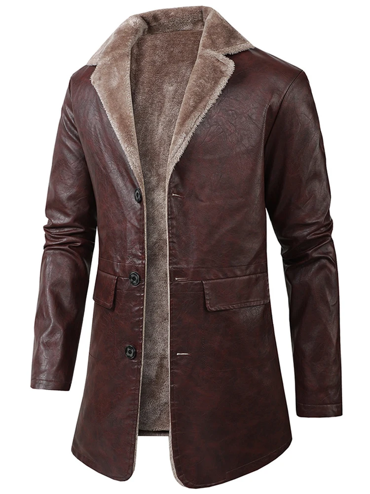 

Мужская кожаная куртка средней длины с меховой подкладкой, большие размеры, модная городская повседневная деловая куртка, ветрозащитная, водонепроницаемая, маслоотталкивающая.