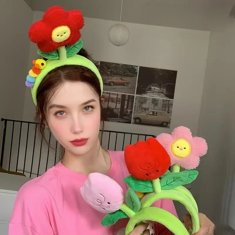 Niedliche Tulpen-Blumen-Haarspange, Cartoon-Raupe, Gesichtswasch-Stirnband für Erwachsene und Kinder, kreative lustige Fotografie-Haar-Accessoires