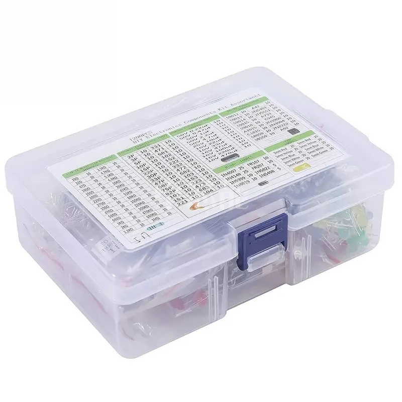 1500PCS 7 Kinds Electronic Components Kit Resistor Electrolytic Capacitor LED Diode Transistor Ceramic Capacitor Assortment Set