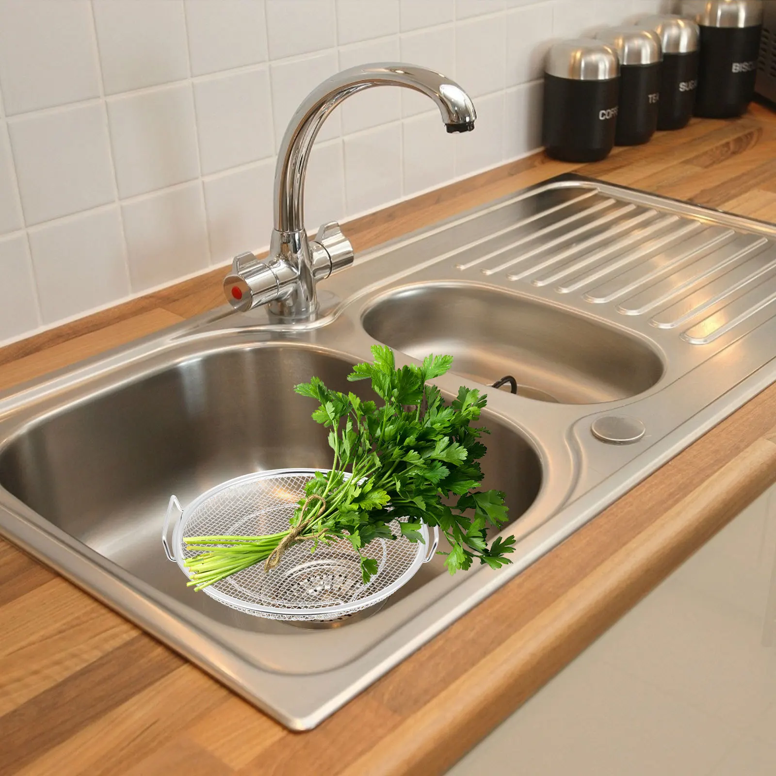 

Stainless Steel Steamer Rack Round Drain Basket With Double Handles For Kitchen Food Grade Cooker Rack Fryer