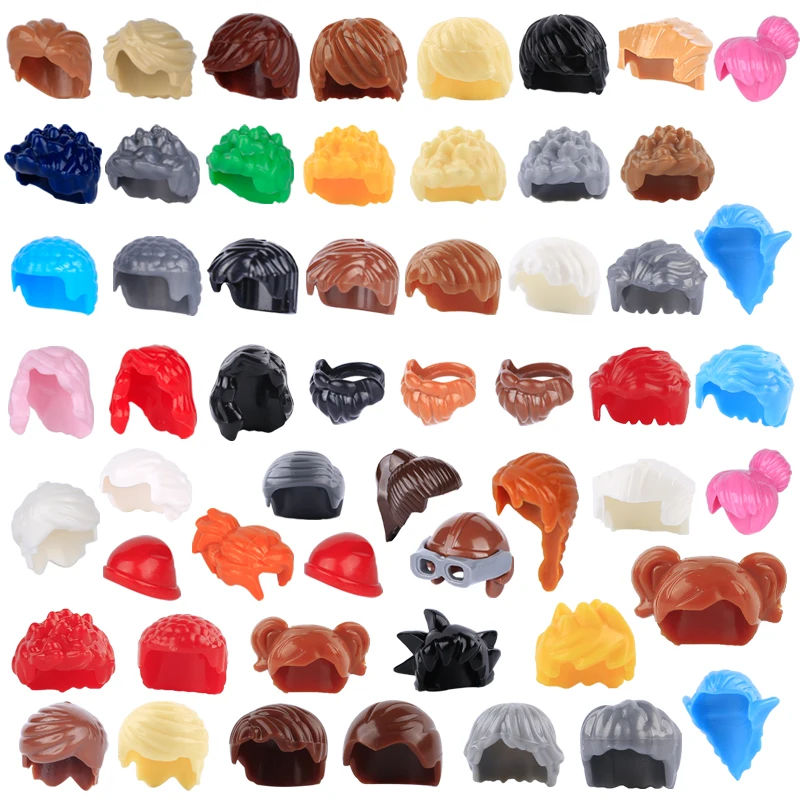 City Figures Hair Accessories Building Blocks Body Parts Curly Headwear Hairstyle Boys Girls Long Short Red Pink Bricks Toy Gift