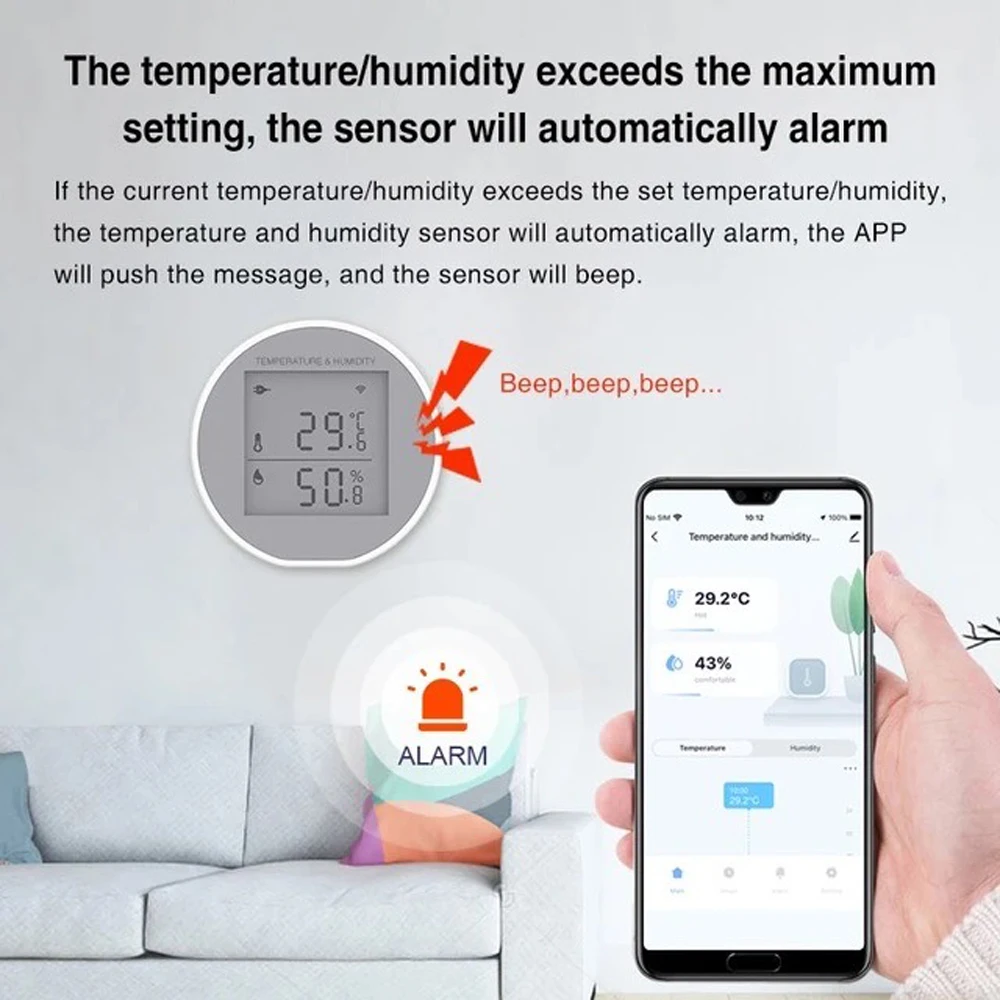 Tuya Zigbee Temperature Humidity Sensor LCD Screen Indoor Hygrometer Thermometer Detector Automatic Alarm Smart Life App Control