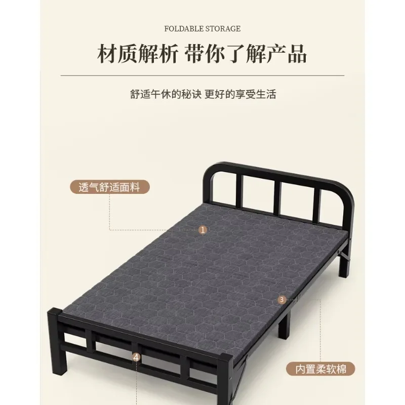 Rollaway Bed Single Home Adult Rental House Simple Bed Office Lunch Break Dormitory Convenient Hardboard Iron Bed