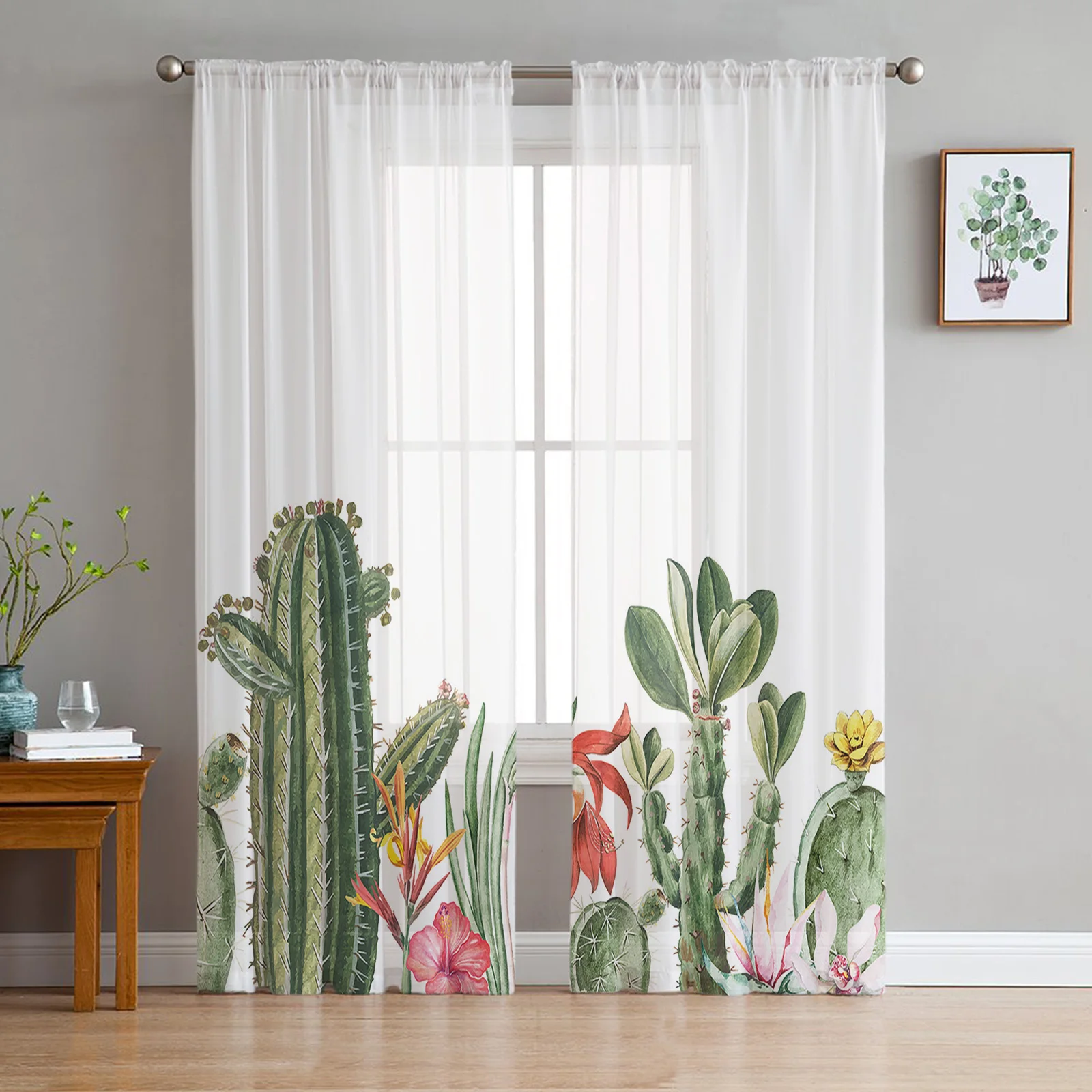 

Idyllic Cactus Tropical Plants Tulle Curtains For Living Room Kitchen Decoration Chiffon Window Treatments Voile Sheer Curtain