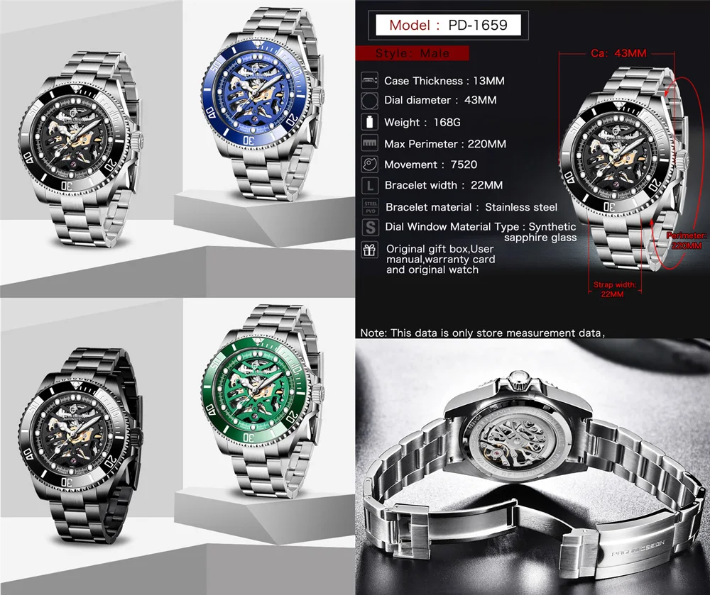 PAGANI DESIGN Automatic Mechanical Male Wristwatch Waterproof Top Brand Luxury Original Military Clock Skeleton Men Watch 1659