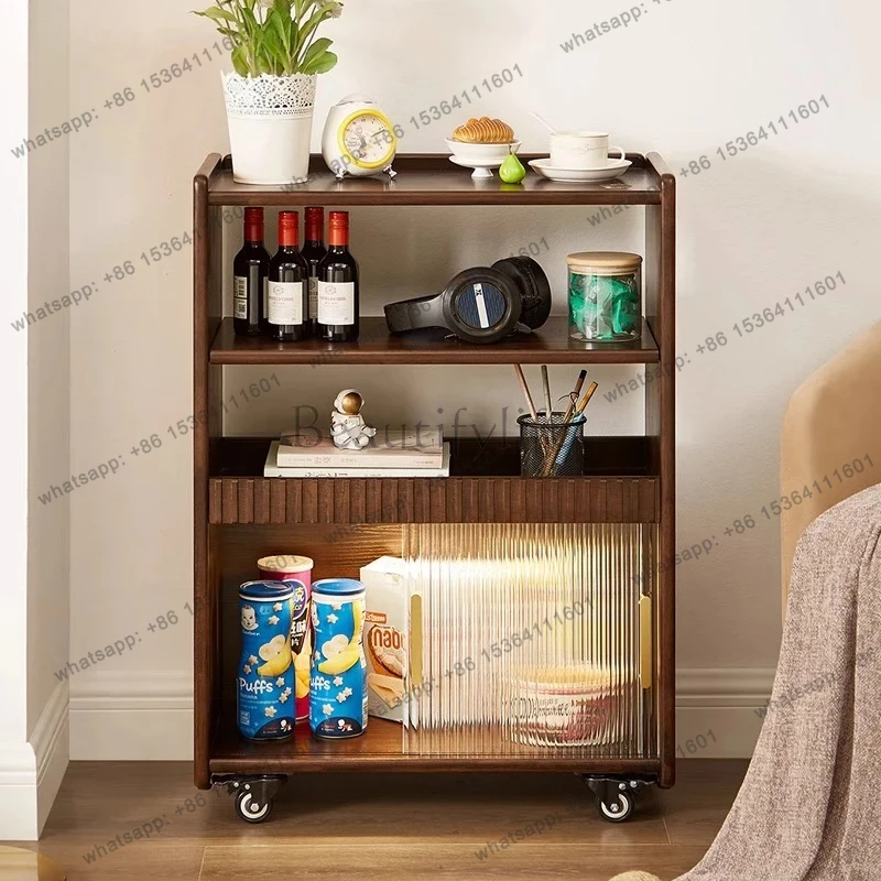 solid wood movable wall rack ultra-narrow restaurant storage low cabinet small apartment