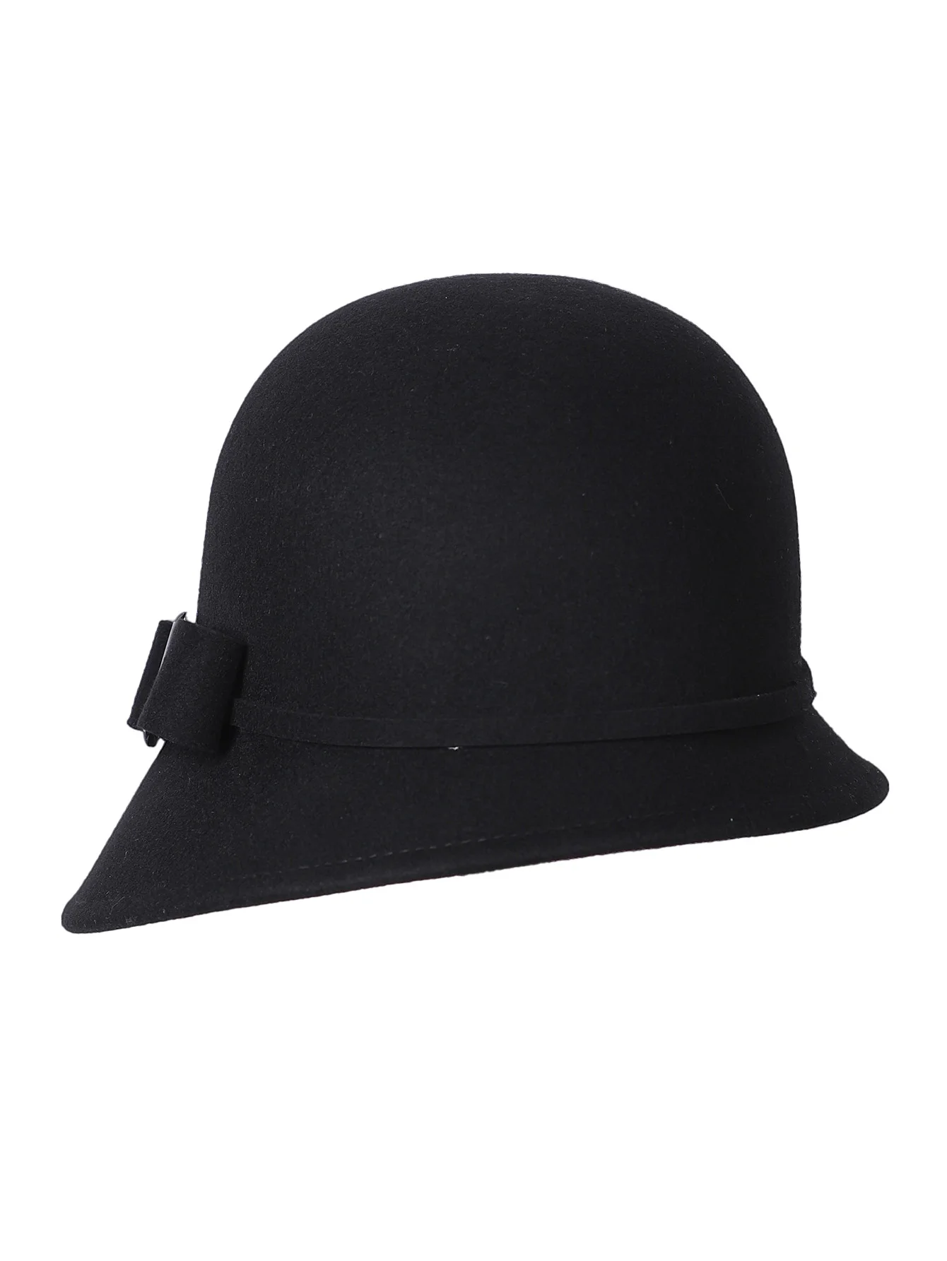 FS Damen-Eimerhut aus schwarzem Wollfilz, Cloche, britischer Top-Eimerhut mit Schleife, breiter Krempe, Bowler-Fedoras, Damen, gelbe Floppy-Derby-Hüte – Detail 7