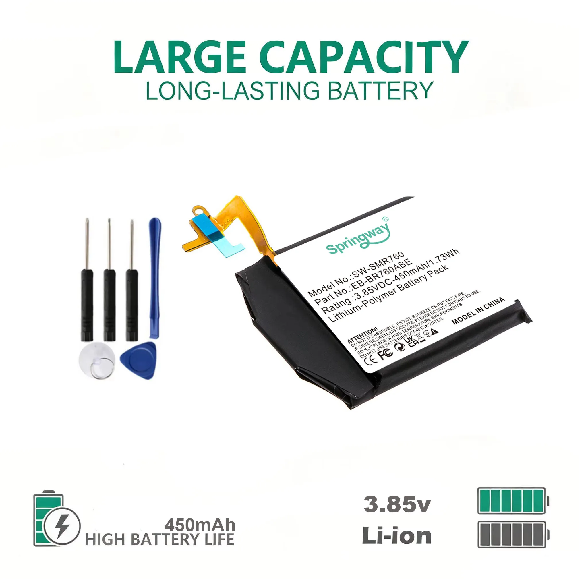 Battery EB-BR760ABE 450mAh For Samsung Gear S3 Frontier / S3 Classic EB-BR760A SM-R760 SM-R770 SM-R765 SM-R765S