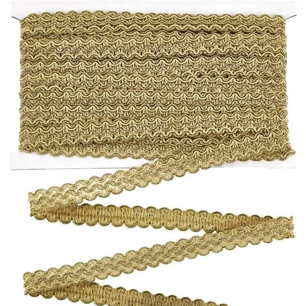 13 Yards Gimp Braid Trim Gold Edge Woven Braid Trim 15mm(W) Handmade Polyester Sewing Gold Metallic S Wave Braid Trim Craft