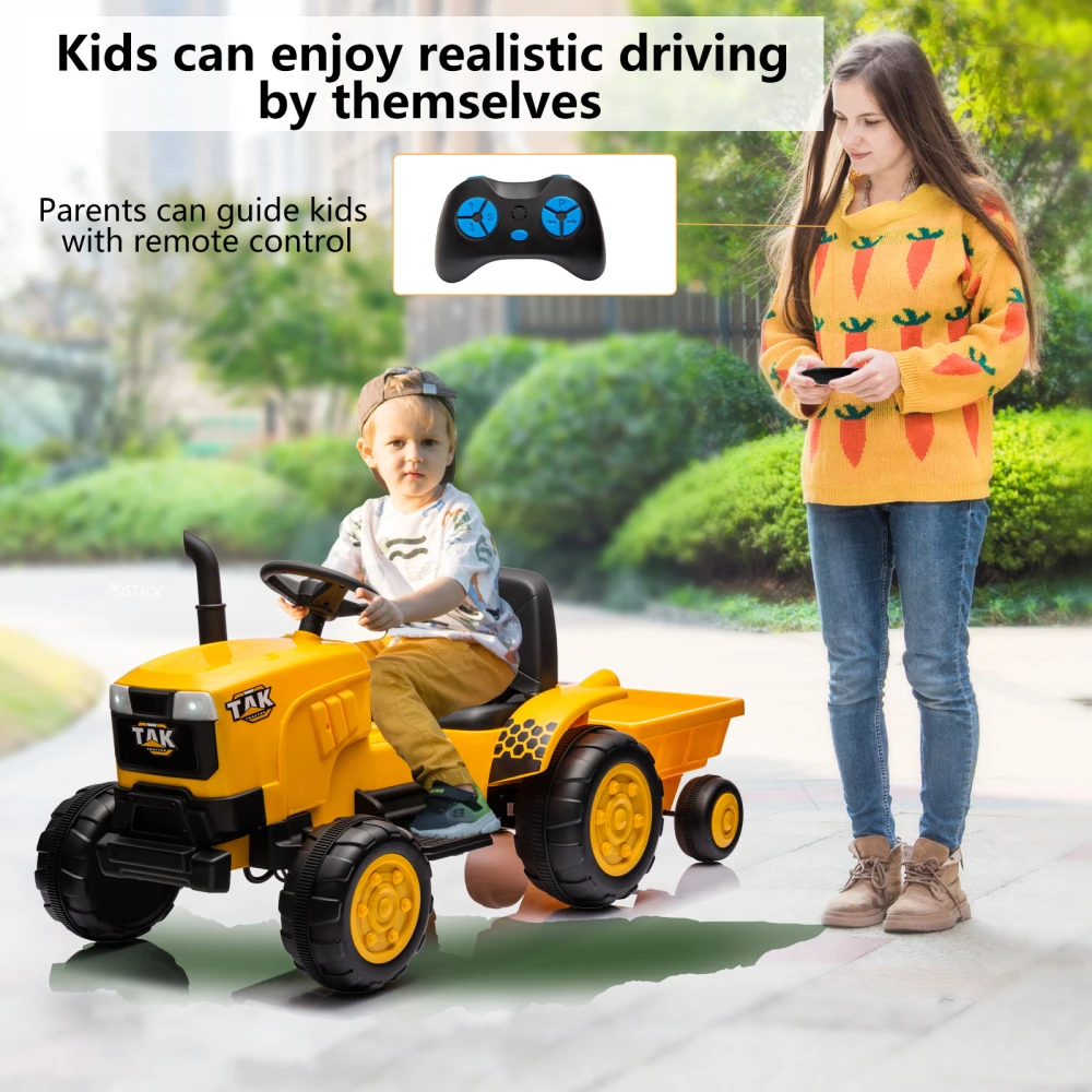 12V Kids Ride on Tractor Electric Excavator Battery Powered Motorized Car for Kids Ages 3-6, with , Detachable Trailer