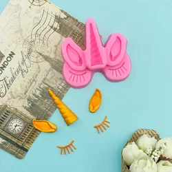 1 piece, unicorn horn ear eyelash combination modeling silicone mold chocolate decoration fondant baking drop mold