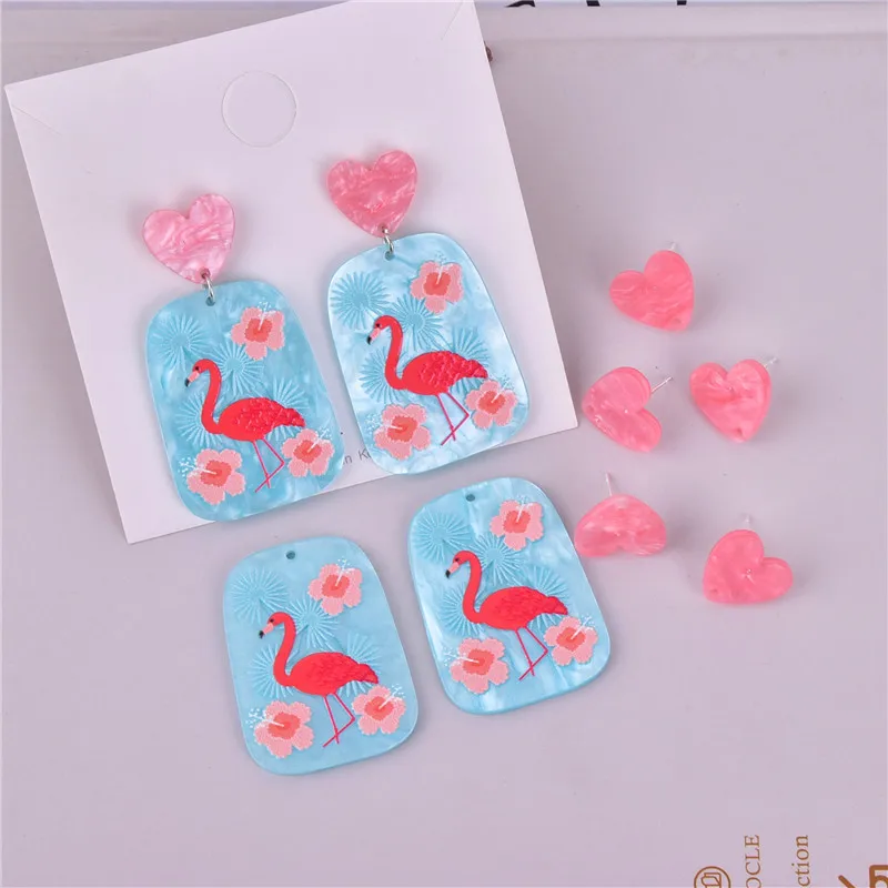 ApeUr 10pcs/pack Flamingo Arcylic Charms Pink Heart Stud for Jewelry Making Earrings DIY Accessories