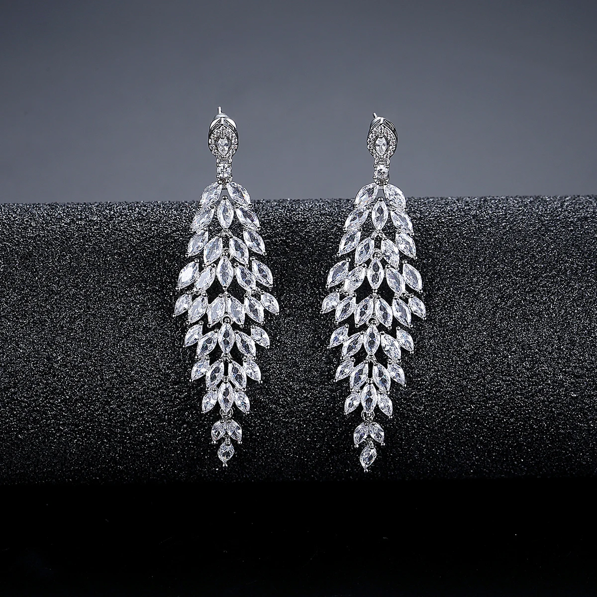 LUOTEEMI الفاخرة العتيقة النساء مكعب أقراط مرصعة بحجر الزركونيوم النجوم الرائعة مخصص قطرة طويلة شرابة مجوهرات لهدايا حفلات الزفاف #6