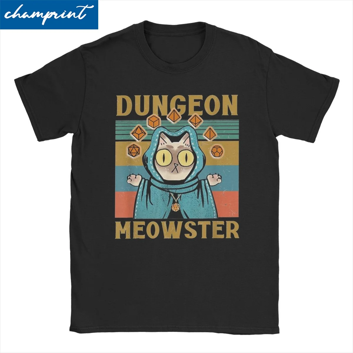 Men Women T-Shirts Dungeon Meowster Funny Cat D20 Dice RPG Funny Pure Cotton Tees Short Sleeve T Shirt Crewneck Tops Adult