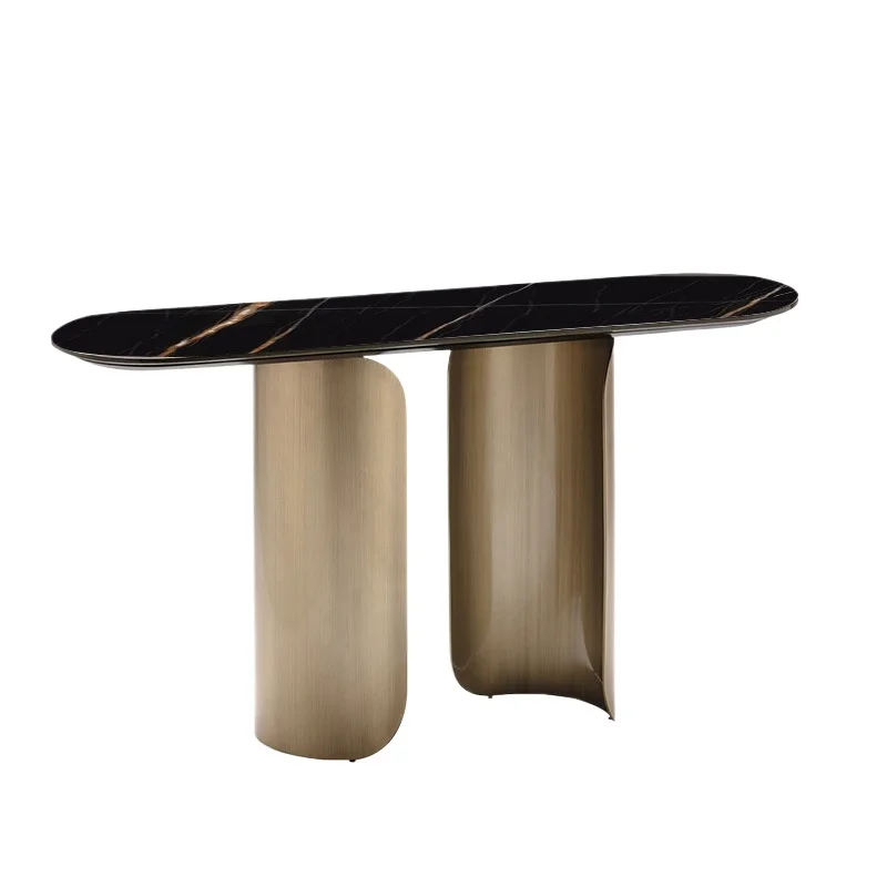 Modern light luxury marble entrance table, stainless steel against the wall, long door case in the corridor