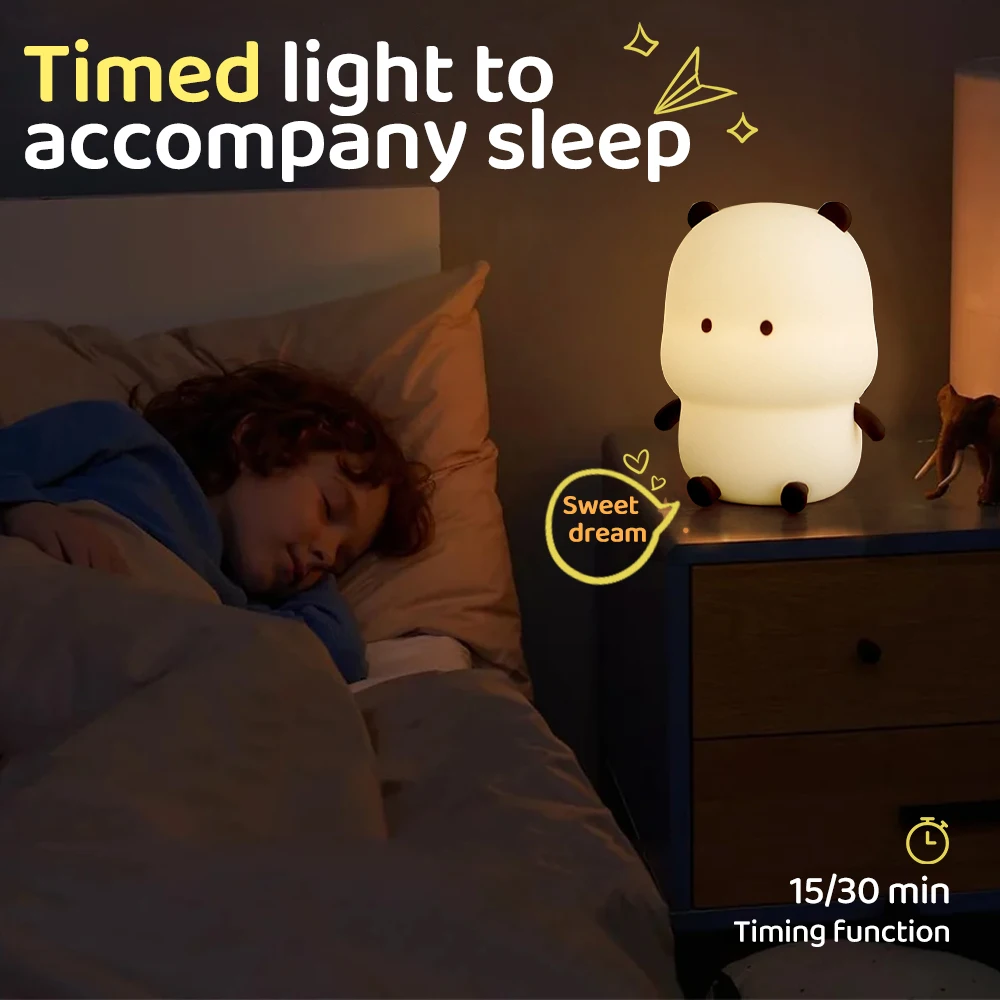 Cute Animal Night Light Soft Silicone Nursery Sleeping Nightlight Portable Dimmable Rechargeable Table Lamp For Kids Room