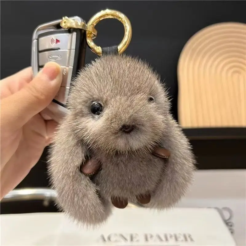 Cute Rabbit Keychain Ring Fluffy Fur Pompon Bunny Trinket Key Chain Charm Key Ring On Bag Car Key Pendant Gift for Women