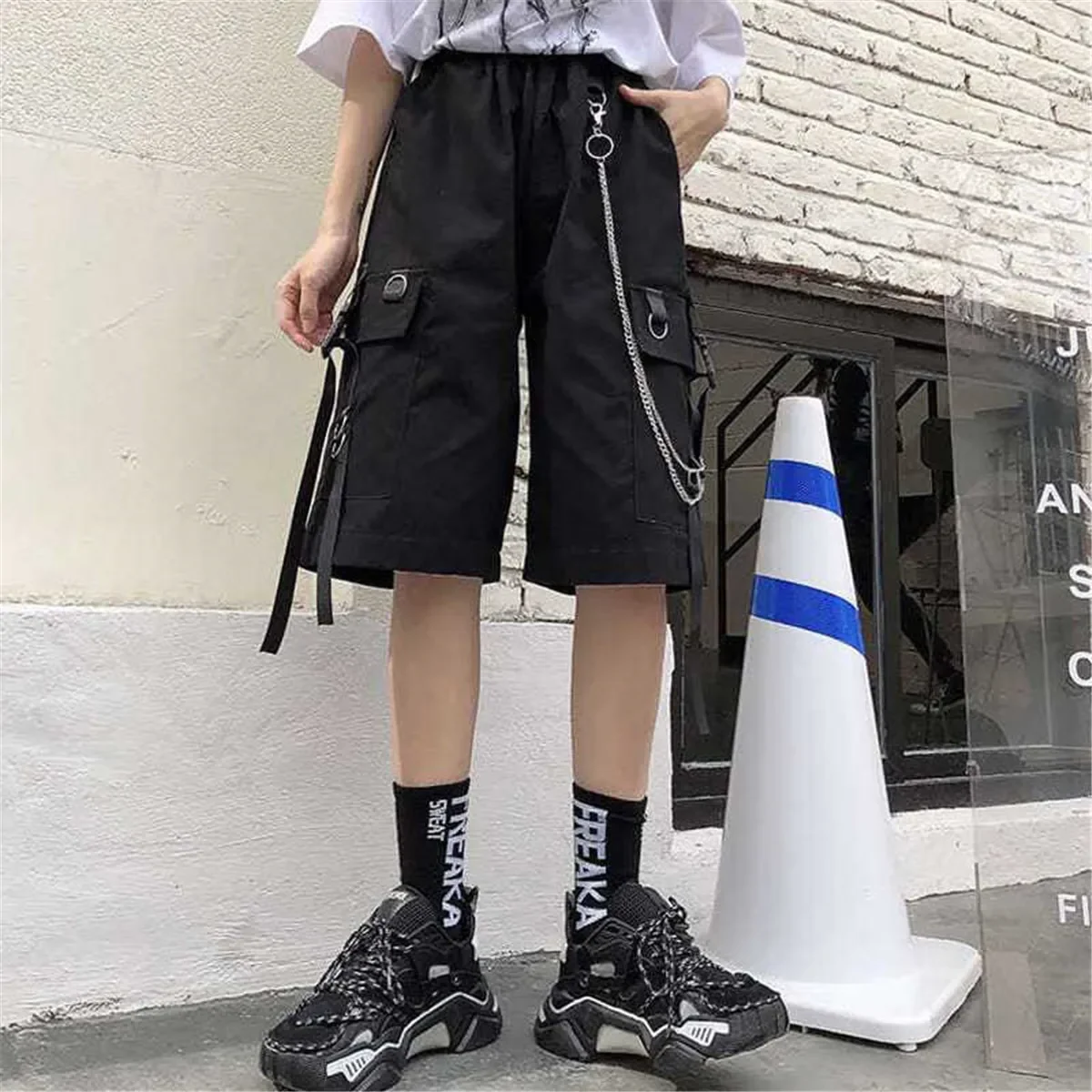 2026 Schwarze Hip-Hop Cargo-Shorts für Herren, Sommer-Laufshorts, High-Street-Loose-Fit-Hosen, Streetwear, Weiße, Lässige, Khaki-Shorts für Jungen und Mädchen – Detail 3