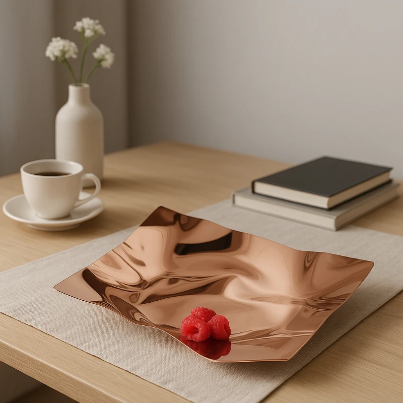 

Nordic Stainless Steel Wave Pattern Tray Fruit Bowl Decorative Plate Modern Luxury Key Holder Serving Dish Unique Gift