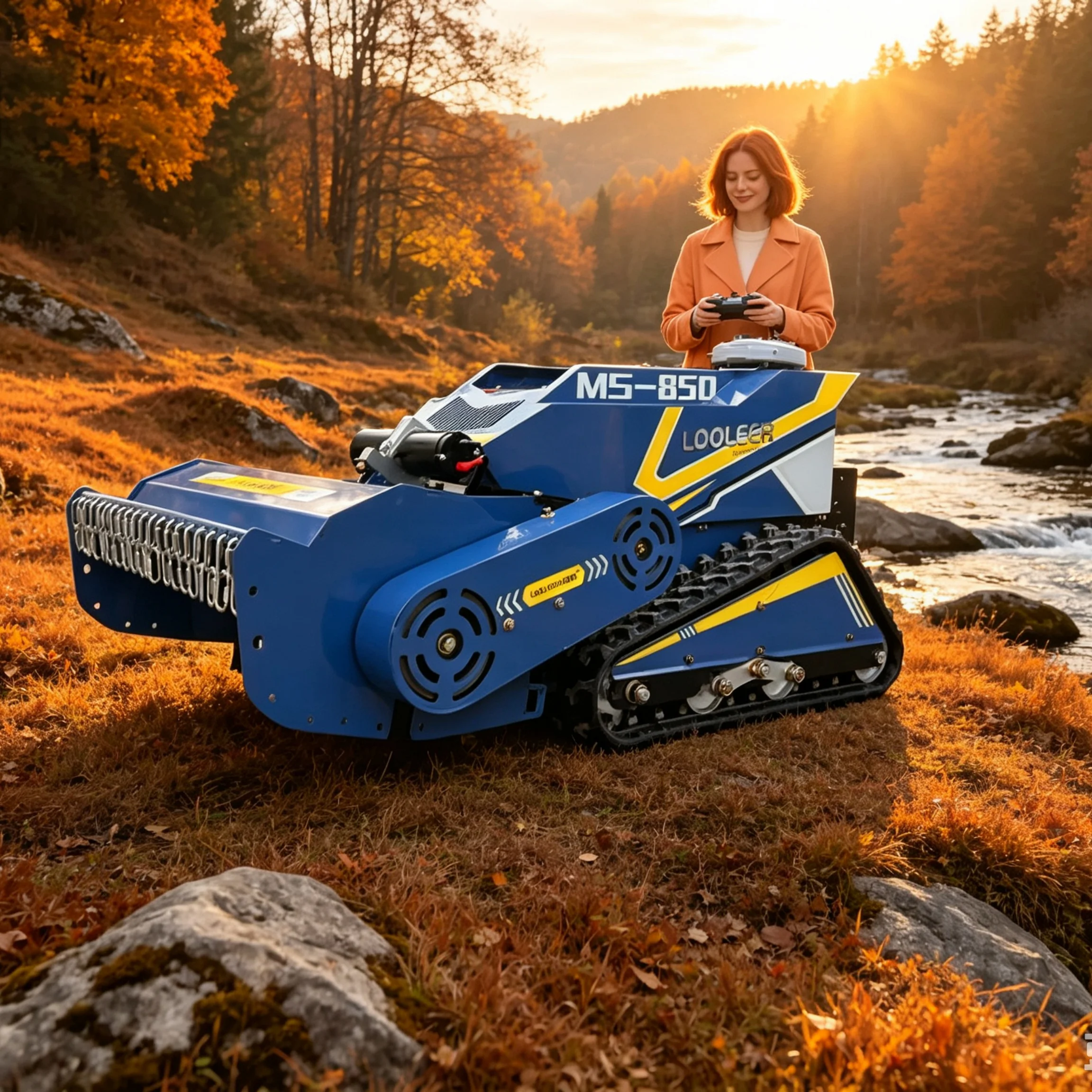 Customized 4‑stroke Engine Remote‑control Self propelled remote control 800SM Blue Crawler Mulching Brush Cutter Garden Weed
