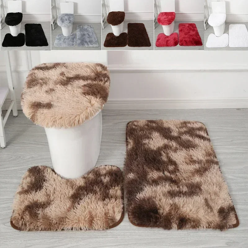 Toilet Seat Cover 3Pcs Set Bath Mat Shower Room Floor Rug Home Bathroom Anti-Slip Absorbent Doormat Bathtub Decor Carpet