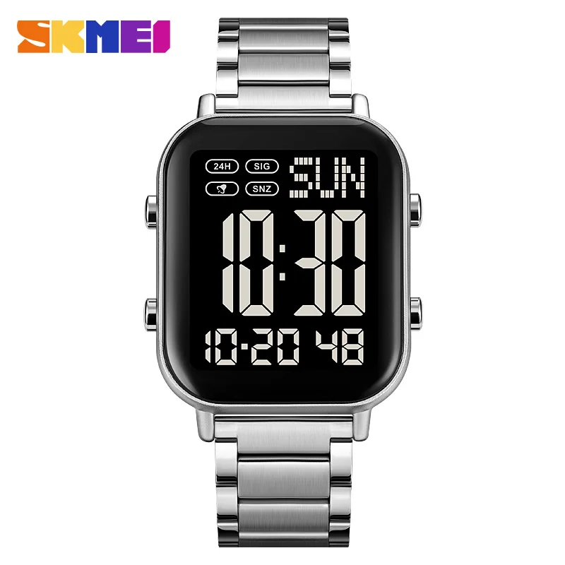 SKMEI 2259 Luxury Digital Watch for Men Waterproof Sport Electronic Mens Wristwatch EL Display Stainless Steel Reloj Hombre 1888