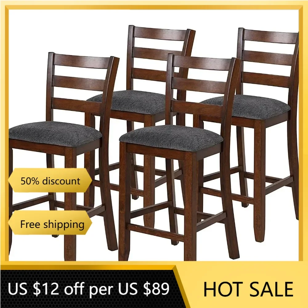 Set of 4, 25.5” Counter Height Bar Stools with Back, Upholstered Bar Stools for Kitchen Island Restaurant