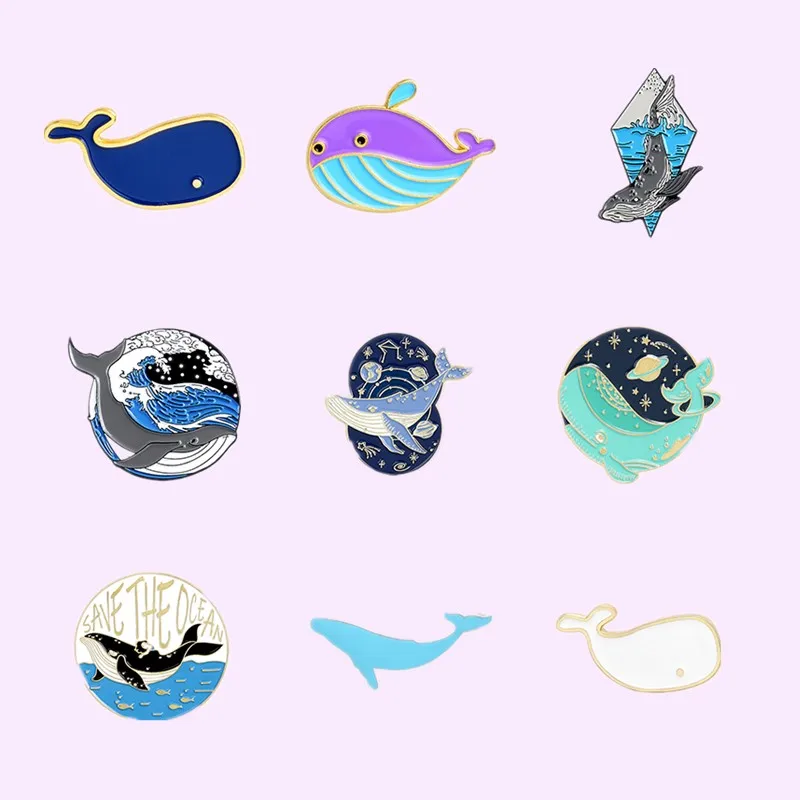 Drop Shipping Cartoon Whale Series Enamel Pins Save The Ocean Brooches Lapel Pin Animal Badge Jewelry Gift for Friends Wholesale