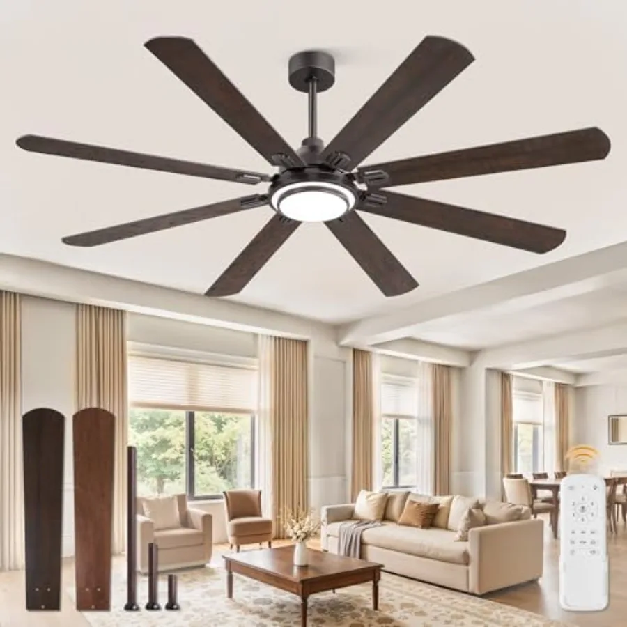 72 Inch Indoor/Outdoor Ceiling Fan with Light and Remote, Oil Bronze Finish, 8 Dual-Color Blades, Reversible DC Motor, 6-Speed,