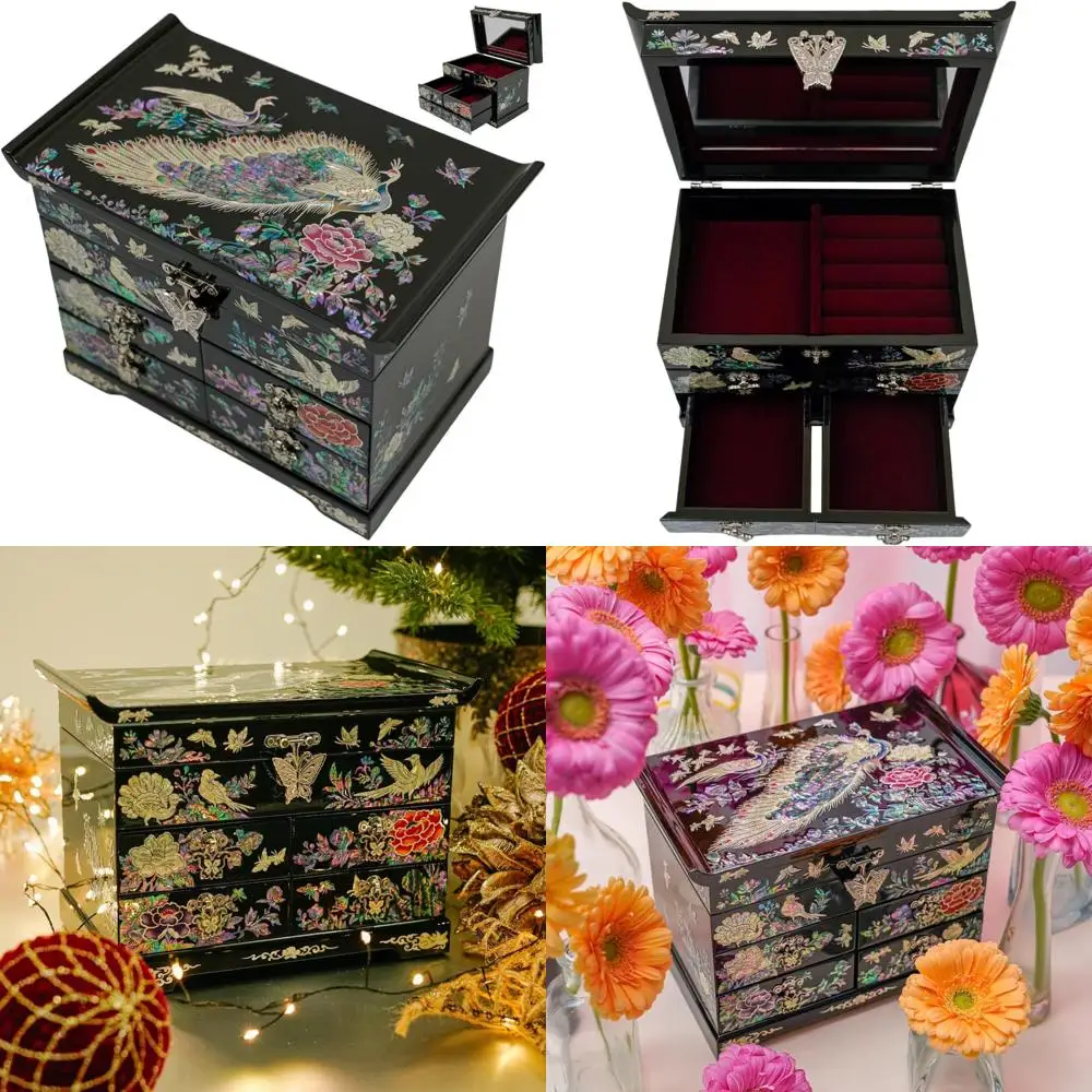 

February Mountain Pearlescent Wooden Jewelry Organizer with Ample Drawers for Women's Jewelry Storage