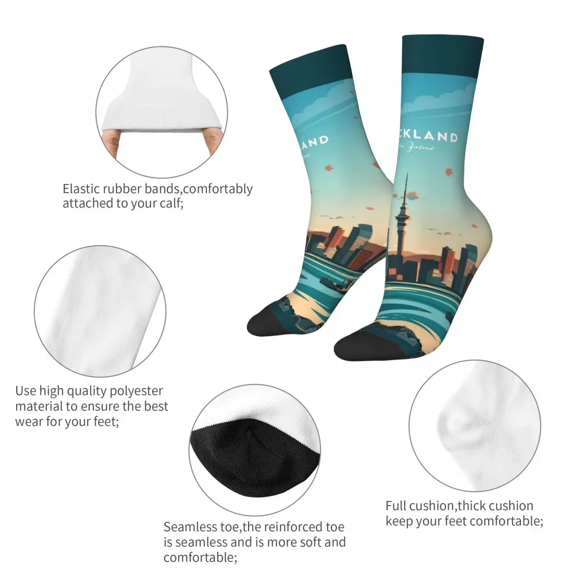 Auckland City New Zealand Acessórios Meias Sweat Absorbing Sport Long Sock Quente para o Presente de Aniversário dos Homens