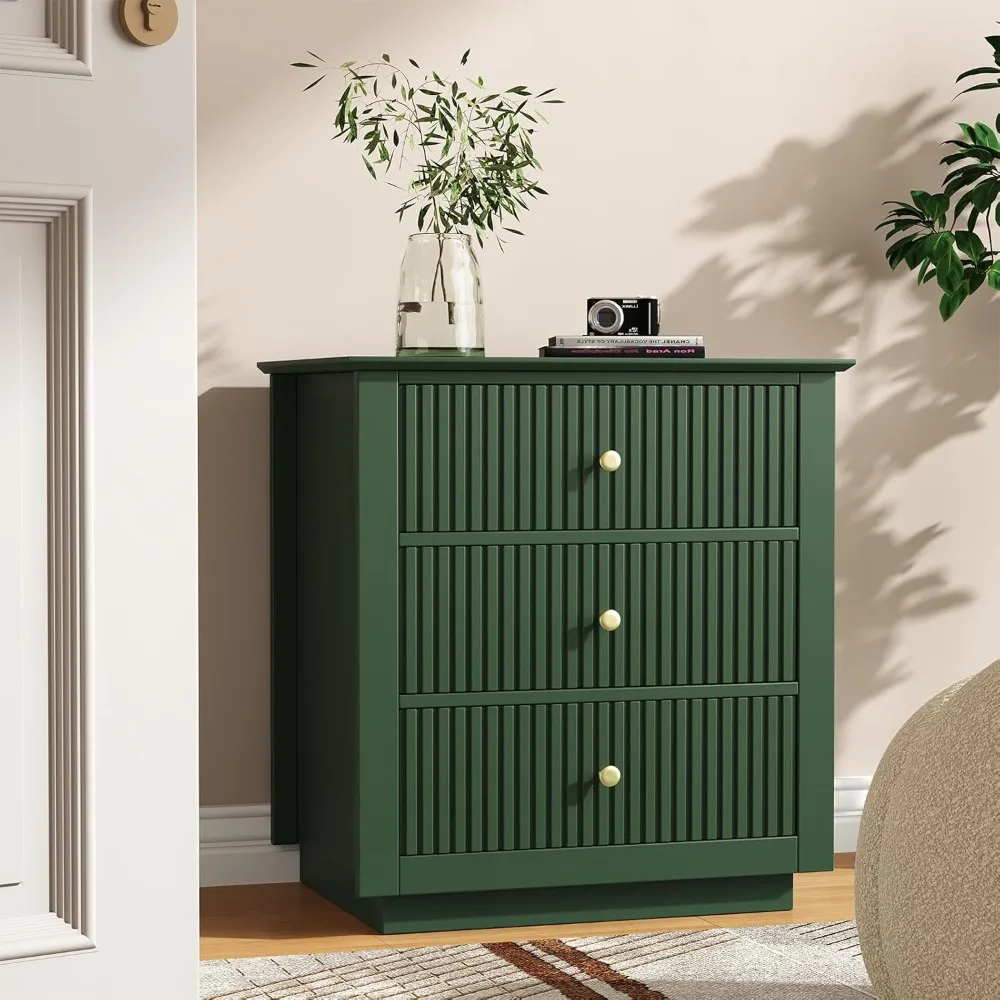 مجموعة كبيرة منضدة مخدد باللون الأخضر مكونة من قطعتين مع محطة شحن، طاولة بجانب السرير خشبية حديثة بعرض 24 بوصة مع 3 أدراج #3