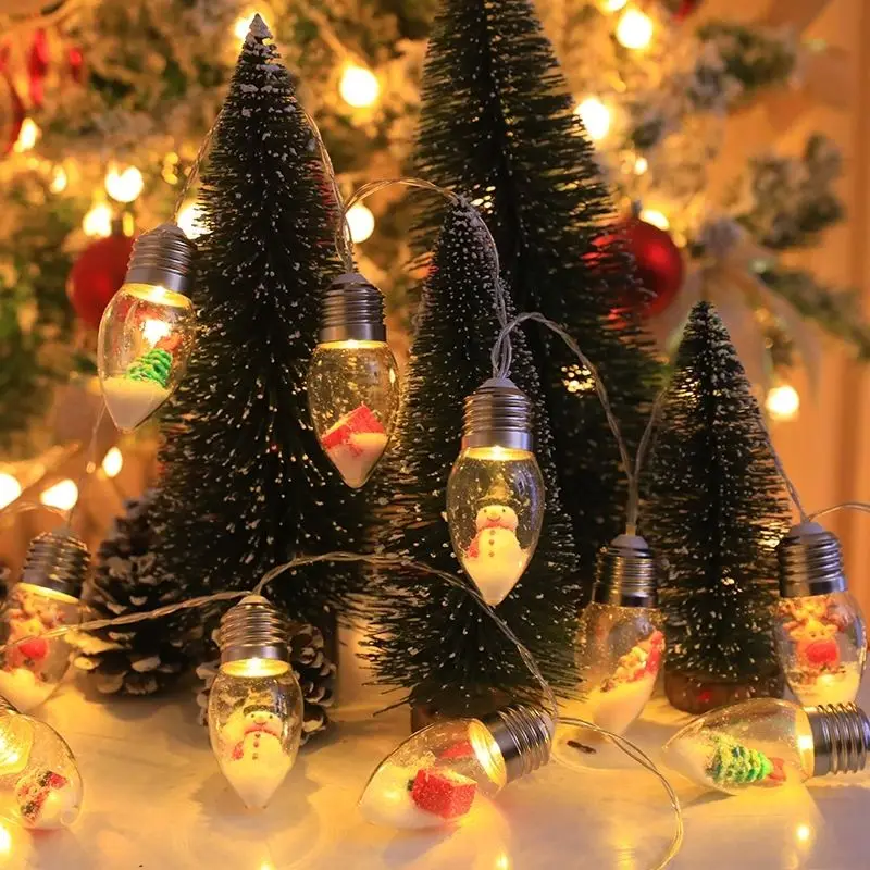 10/20 LED Christmas Snowball Clear Bulb String Lights with Santa Claus Snowman Tree for  Bedroom Holiday Party Christmas Decor